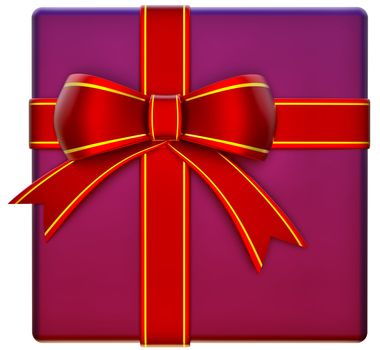 Christmas lilac gift with red ribbon and bow on white background