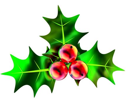 red berries with green leaves on white background