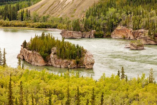 Treacherous Five Finger Rapids of the Yukon River near town of Carmacks, Yukon Territory, Canada
