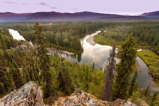 Boreal forest wilderness in beautiful McQuesten River valley in central Yukon Territory, Canada