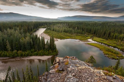 Boreal forest wilderness in beautiful McQuesten River valley in central Yukon Territory, Canada