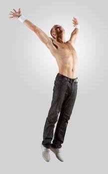 Modern style male dancer jumping and posing. Illustration