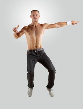 Modern style male dancer jumping and posing. Illustration