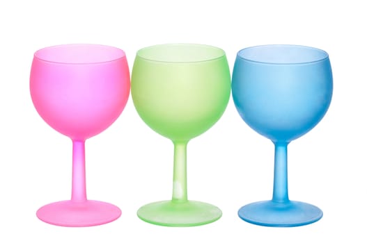 three colored wine glasses for cocktails for party