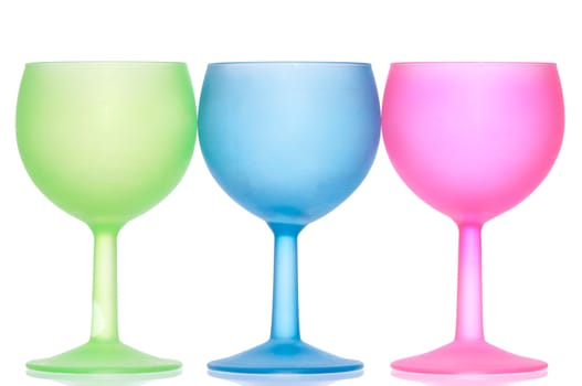 three colored wine glasses for cocktails for party