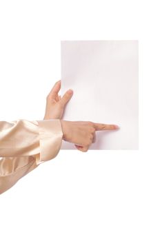 The worker holds the white blank paper in the hand