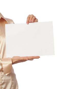 The worker holds the blank paper in the hand