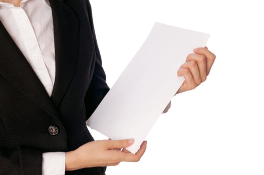 The managing director holds the white blank paper in the hand