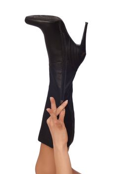 black leather high heel stiletto fetish boots