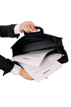 Suitcase with blank contracts for new employees