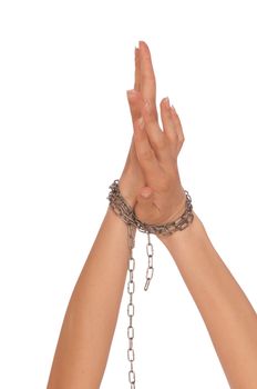 Woman bounded metal chains as a symbol of punishment