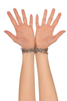 Woman bounded metal chains as a symbol of punishment