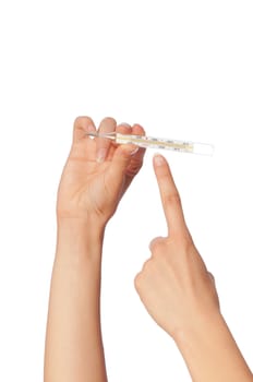 woman showing temperature on the Celsius thermometer