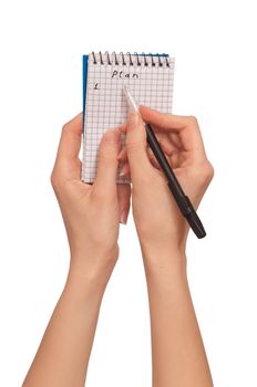 The woman creates the daily plan of action