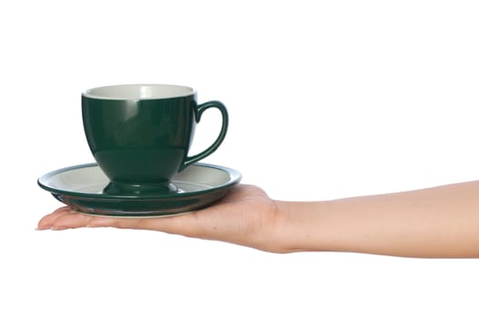 woman takes to hand the one cup of tea