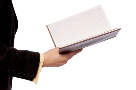 business woman read notes for business plan