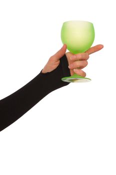 woman giving a empty glass for taking a punch