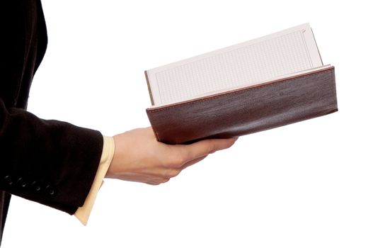 business woman read notes for business plan