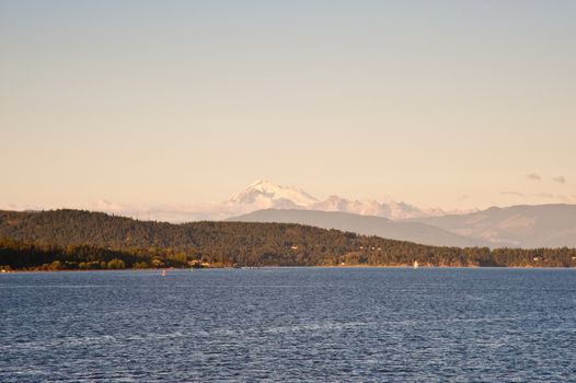 Mount Baker and Puget Sound seen from a ferry