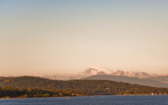 Mount Baker and Puget Sound seen from a ferry