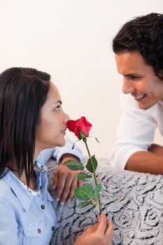 Young female got a rose from her boyfriend for valentines day
