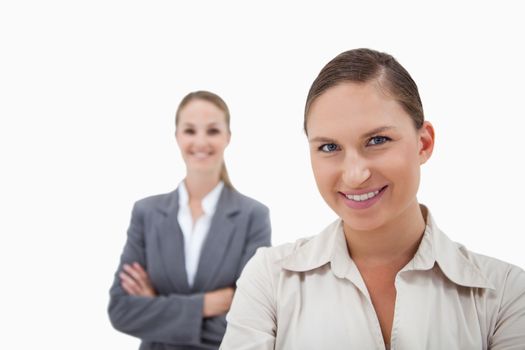 Sales persons posing against a white background