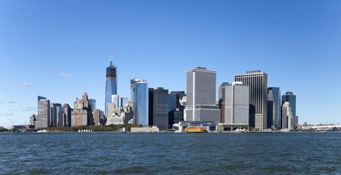 The New York City skyline at afternoon w the Freedom tower