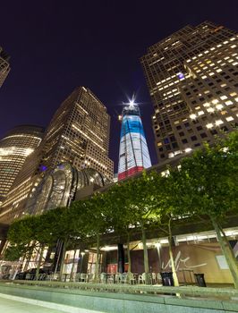 NEW YORK CITY - SEPTEMBER 16: One World Trade Center (known as the Freedom Tower) is shown under new  illumination on September 16, 2012 in New York, New York.