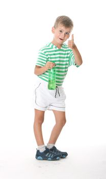 Boy drinking water isolated on white background