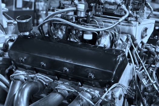 The motor engine with closeup in car