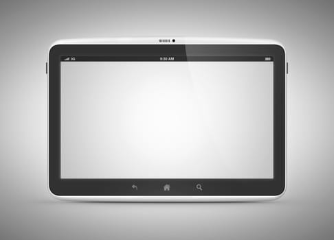 Modern digital tablet computer with blank screen. Isolated on gray background.