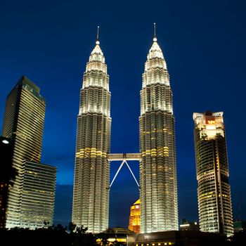 Cityscape of Kuala Lumpur, Malaysia. Petronas twin towers at KLCC.