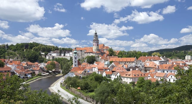 Cesky Krumlov the castle in the spring panoramic view