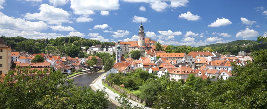 Cesky Krumlov the castle in the summer panoramic view