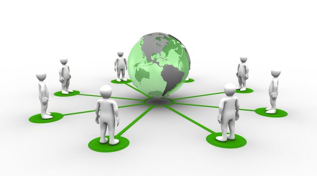 3D men connected with green earth