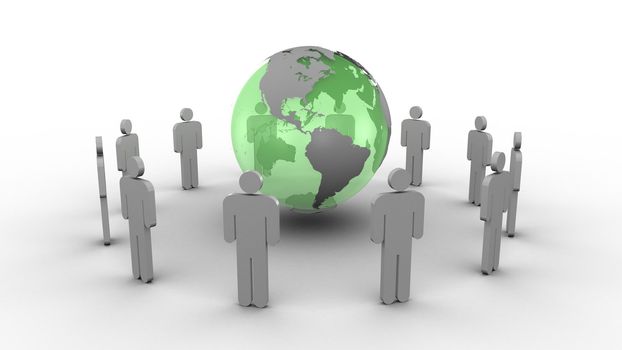 Green earth surrounded by men