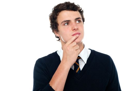 An intellectual student trying to recollect the answer isolated over white background
