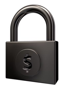 padlock with dollar symbol on white background - 3d illustration