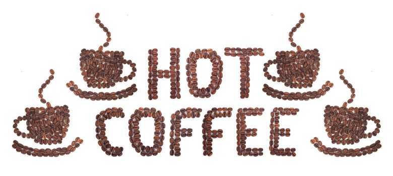 Coffee word made of beans on white background