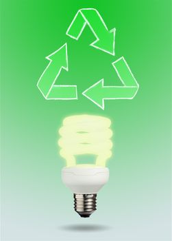 Close up of a light bulb against a green background