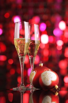 Glasses of champagne with Christmas decorations