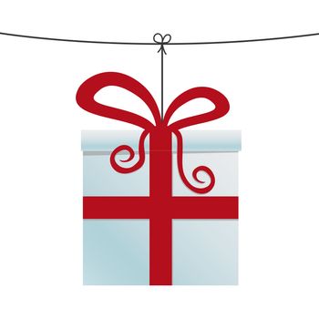 red gift box hanging on a twine