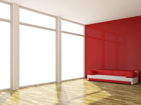 The leather  sofa near a big window