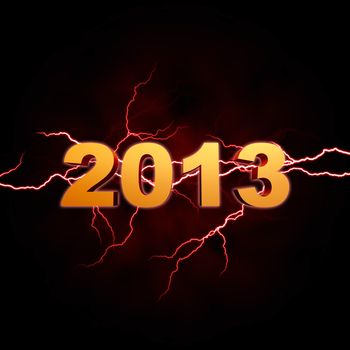 golden year 2013 with lightning over dark background