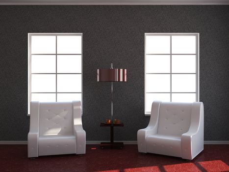 Room interior with a armchairs and a table