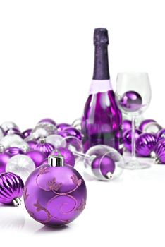 Purple christmas ornaments with wine
