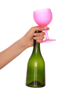 green bottle and wine glass for cocktails for party