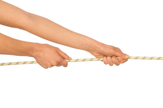 woman plays of pulling of a rope and wins