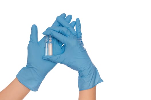 laboratory assistant take two ampules for making a vaccination