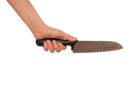 woman cooking on the kitchen with knife